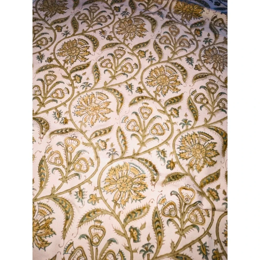 Pottery Barn Floral Block Print Table Runner 18x90 Pink Tan Cotton Boho Zen